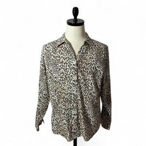 Chico's Leopard Print Button Down Long Sleeve‎ Animal Print Blouse Top